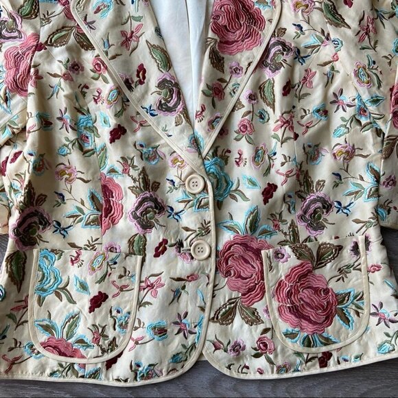 Vintage Coldwater  Creek Silk Floral Embroidery Blazer - Picture 9 of 16
